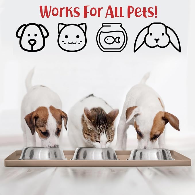DogBuddy Dog Food Mat – Waterproof Dog Bowl Mat for Food and Water, Silicone Pet Feeding Mats for Floors, Non-Slip Placemat with High Edges for Dogs Bowls, Puppy Essentials (Small: 19"x12", Taupe)