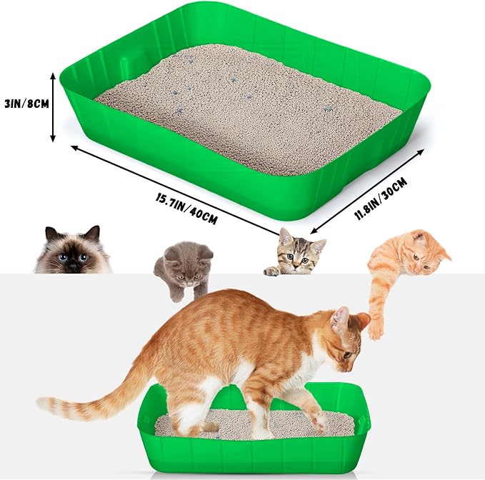 Bokon 25 Count Disposable Litter Box for Cat, Large Disposable Litter Tray for Travel Home Durable Portable Plastic Kitty Litters Boxes Leak-Resistant Easy-Grip Rim, 15.7 x 11.8 x 3 Inches(Green)