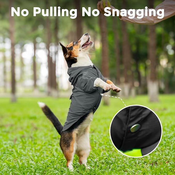JoyDaog Dog Raincoat with Hood, Waterproof Dog Rain Jacket for Small Dogs | Waterproof dog rain jacket with hood and pockets for rainy walks, outdoor activities and everyday protection,Grey XS