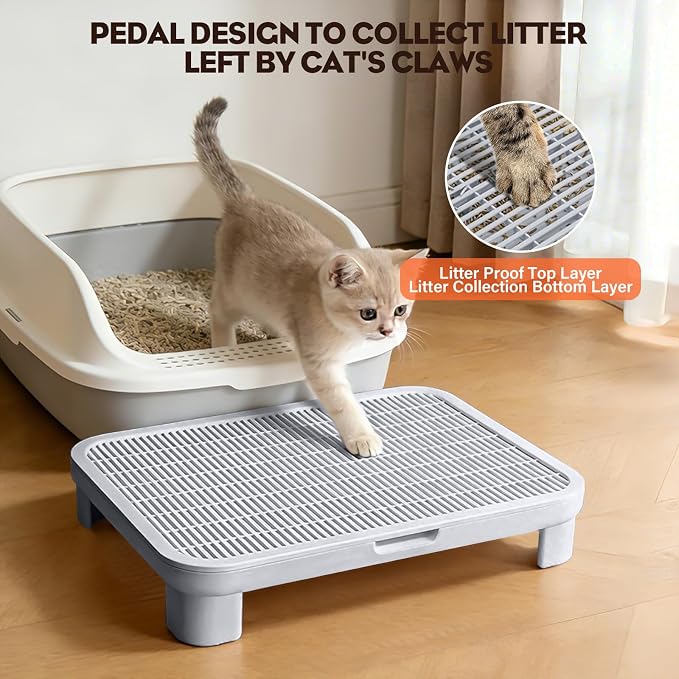 Cat Step Ramp Adjustable Litter Box Step with Filter Function, Black | Elevated Double Layer Litter Box Ramp for Kitten & Old Cats, Easy Cleaning Litter Box Step Stool for Automatic Cat Litter Box