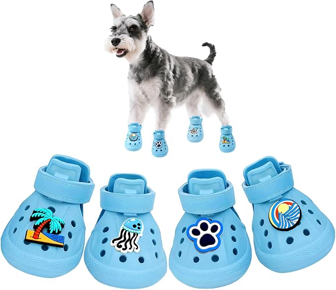 Dog Shoes,Non-Slip Waterproof Sandals for Hot Pavement, Breathable Perforated Boots,Adjustable Straps Dog Rain Booties for Summer Beach and Rainy Day(Blue,#5)