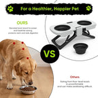 Elevated Dog Bowls Stand, Portable Travel Dog Bowls with Collapsible Silicone Double Diner Bowl, 5 Cups Capacity Food and Water Bowl with No Spill Edge Non-Slip Stand,Ideal for Medium & Large Dogs