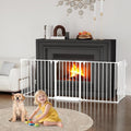 127.5" Wide Configurable Baby Gate for Fireplace Christmas Tree | Extra Wide Child Gate for Large Openings with Anti-Trip Pedal, Long Kid Gate for Dog Pet, 28'' Tall 5 Metal Panels White