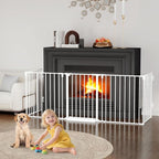127.5" Wide Configurable Baby Gate for Fireplace Christmas Tree | Extra Wide Child Gate for Large Openings with Anti-Trip Pedal, Long Kid Gate for Dog Pet, 28'' Tall 5 Metal Panels White