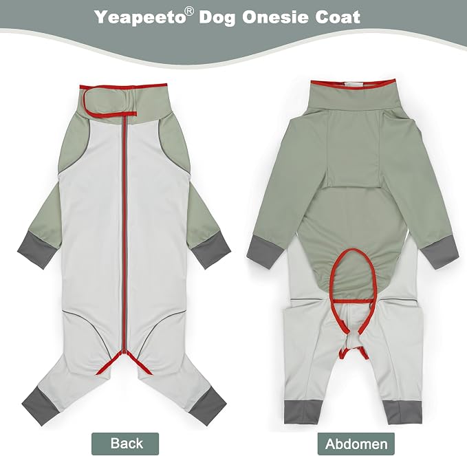 Dog Onesie Coat - Water-Repellent & Stretchable, Dirt-Resistant Outdoor Puppy Suit with Reflective Strips | Controls Shedding | for Small, Medium, Large Dogs (Beige, 3XL(Weight 33-53 lbs))
