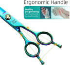7.5'' Green Curved Dog Grooming Scissors Pet Shears with Ergonomic Offest Handle and Simulated Emerald Screw 440C Grooming Scissors Trimming Shears Durable and Sharp