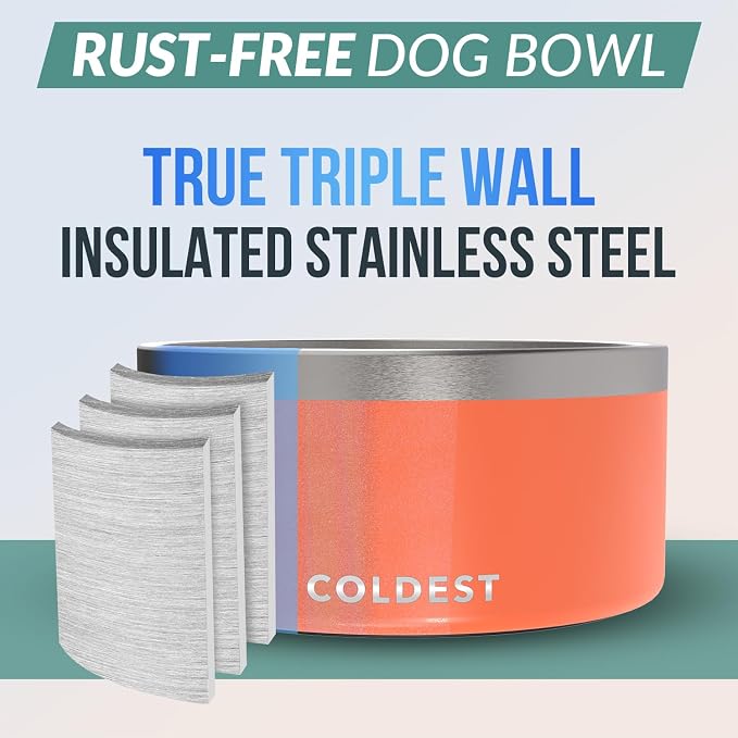 Coldest Dog Bowl - Anti Rust Metal, Non Slip, 3 Layers Insulated Stainless Steel Dog Bowls - Spill Proof & Heavy Duty - Water Bowl for Dogs, Cats & Pets, Dish Washer Safe (200 oz, Candy Red Glitter)
