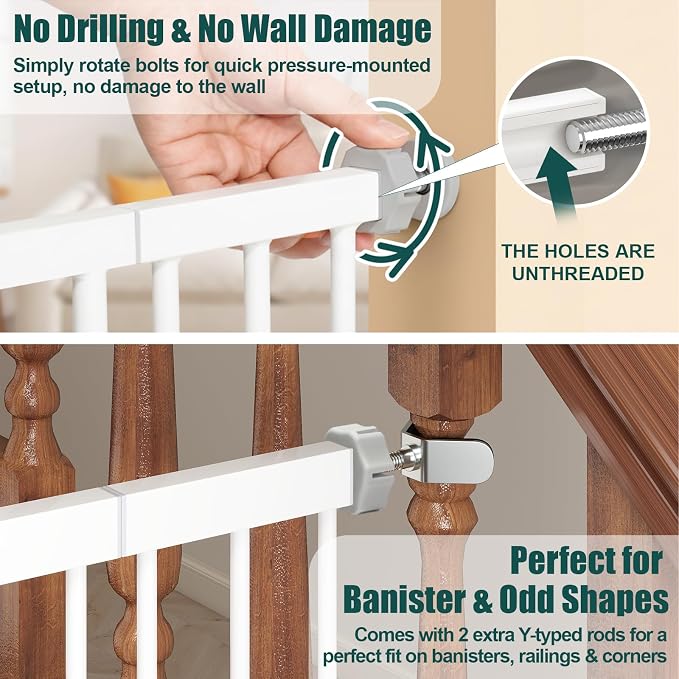keny 36" Extra Tall Baby Gate for Stairs, Auto Close Dog Gate for Doorways | 29.7-51.5" Adjustable Width, Easy Walk Thru Pet Gate with 21.1" Large Opening Door, White