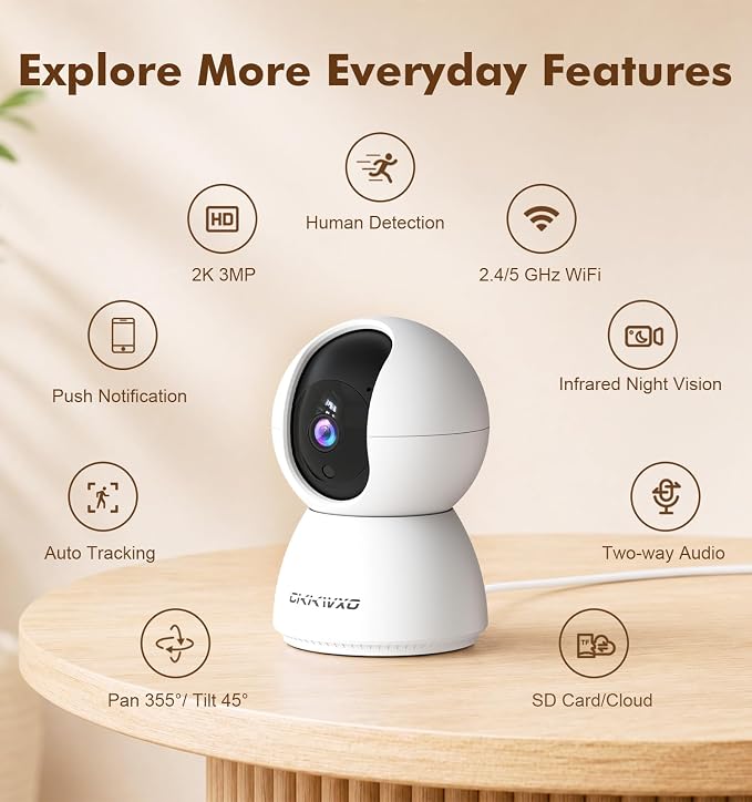 CiKiKWVO 2K Indoor Security Camera, Dual-Band WiFi Baby Pet Monitor, 2 Pack | Motion Detection, 360° Motion Tracking, IR Night Vision, Two-Way Talk, Smart Tracking for Home, Baby and Pet Monitoring