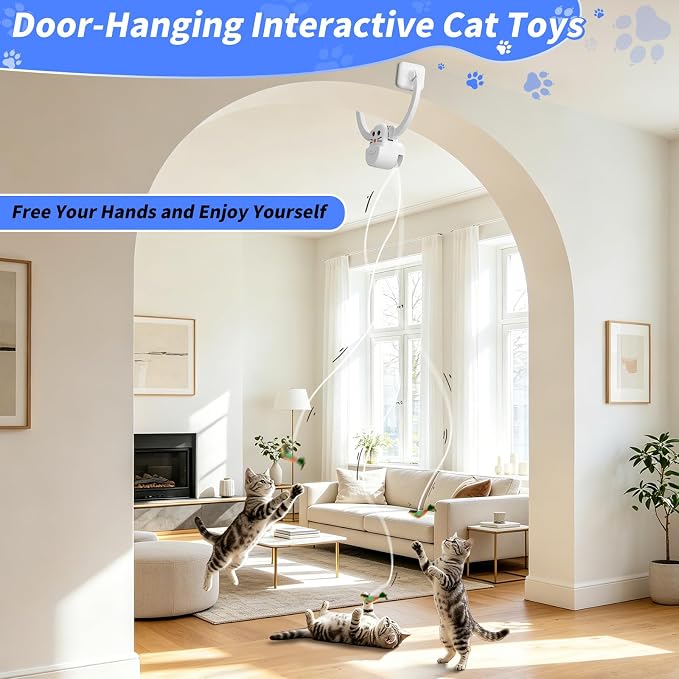 Interactive Cat Toys for Indoor Cats, Door Hanging Flying Bird Feather Toy | USB Rechargeable Automatic Cat Enrichment Toy for Exercise and Mental Stimulation, Keeps Kittens and Adult Less Bored