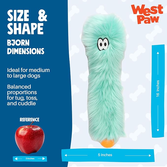 WEST PAW Rowdies Sven Durable Plush Dog Toy with HardyTex Reinforced Seams Squeaker - Soft Plush Exterior Hand Sewn by Skilled Artisans and Made in USA for Dogs - Citrus