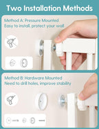 No Pawblems 55.1" Extra Tall Pet Gate, 29.9"-44.4" Wide Cat/Dog Gate, White | No Drilling Pressure Mounted, 1.37" Narrow Bar Spacing, Auto Close Tall Cat Gate for Doorway Hallway, One-Hand Operation