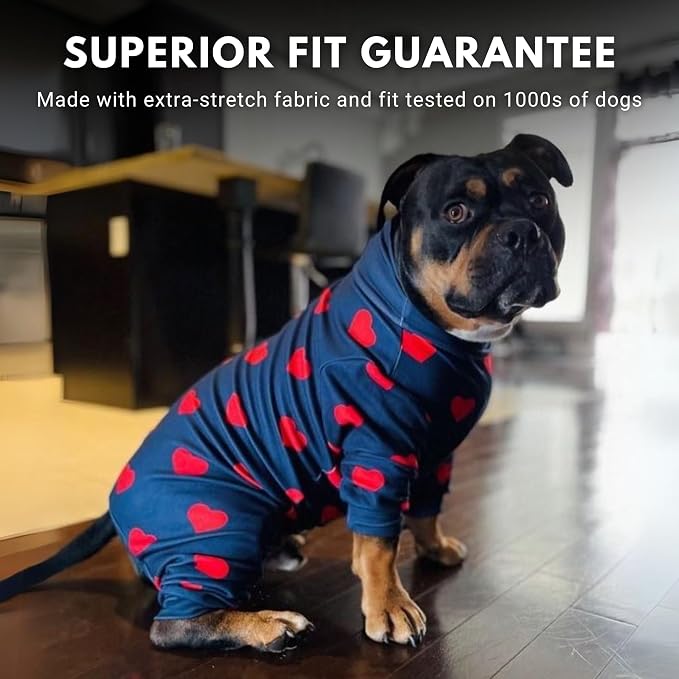 Spark Paws Dog Pajama, Dog Recovery Suit Male, Onesie, Ultra-Soft and 4-Way Stretch, for Small Medium and Large Breeds - Hearts - S