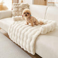 Calming Dog Bed for Couch, 29.5 x 29.5 inch, Non-Slip Rabbit-Velvet Dog Sofa Mat for Furniture Protector, Perfect for Small, Medium Dogs and Cats (Off-White, Medium)