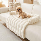 Calming Dog Bed for Couch, 29.5 x 29.5 inch, Non-Slip Rabbit-Velvet Dog Sofa Mat for Furniture Protector, Perfect for Small, Medium Dogs and Cats (Off-White, Medium)