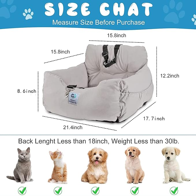 Aidou Dog Booster Seat for Small to Large Dogs & Cats, Pet Travel Safety Seat with Storage & Dual-use Car & Home Bed (Small Grey)