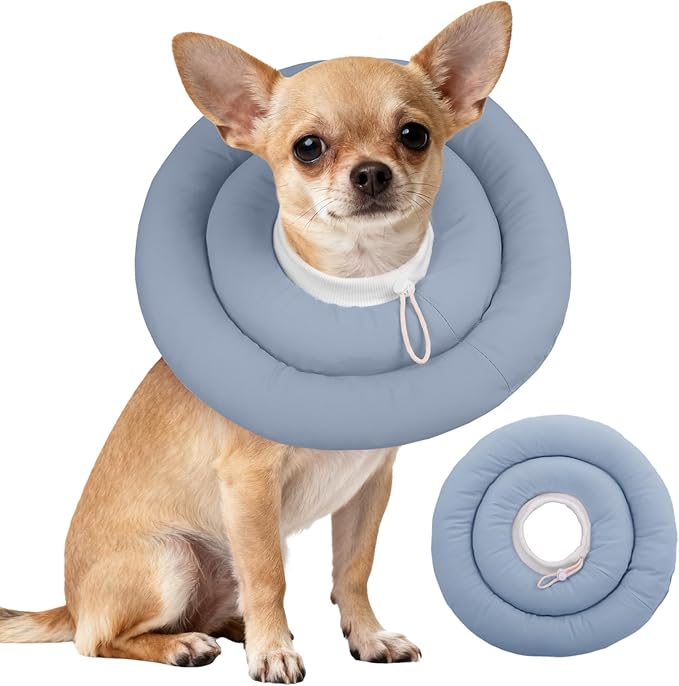 IDOMIK Dog Recovery Collar, Waterproof Soft Dog Cone After Surgery | Comfy Protective Elizabethan Collar Alternative for Dogs Cats, Adjustable Pet Neck Donut Cone Anti-Licking Wounds,Blue,S