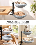 2-Tier Cat Desk Bed, Purrlato Lockable 360° Swivel, Steel Frame, 15.7-Inch | for Large Cats, Adjustable Clamp 0.5-3", Dual-Sided Cushion, 11-14" Height, No-Drill Mount, Machine Washable, Anti-Slip Base
