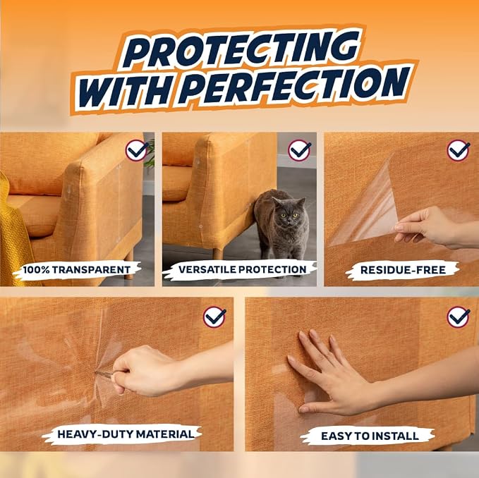 Panther Armor Cat Furniture Protector, 10 Matte Sheets with Twist Pins | Solid barrier shield, not a sticky deterrent. Couch protector from cat claws. 5 XL plus 5 large sheets, removable