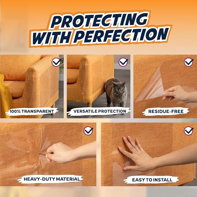 Panther Armor Cat Furniture Protector, 8 Matte Sheets with Twist Pins | Solid barrier shield, not a sticky deterrent. Couch protector from cat claws. 4 XL plus 4 large sheets, removable