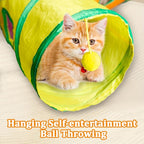 4-Way Large Cat Tunnel, H Shape Cat Tube Toy with Interactive Playing Balls, Peek Hole for Indoor Cats, Kitten, Kitty, Puppy, Rabbit (Multicolor)