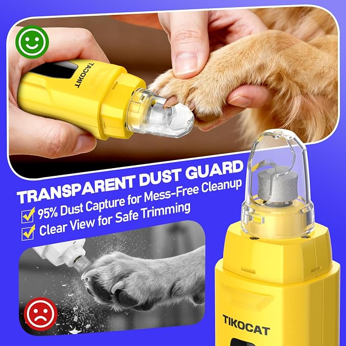 Whisper-Quiet Dog Nail Grinder 50%More Power for Sensitive Dogs,Cat | 6-Speed Pet Nail Trimmer with LED Display & 4 LED Lights, 3 Grinding Bits, No Over-Cutting,Stress-Free Grooming for All Pets