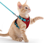 rabbitgoo Cat Harness and Leash Set, Escape Proof Vest, Red & Teal | Soft Breathable Mesh, Easy Adjustable Fit, Snap Buckles, Sturdy Clip, Reflective Strips, for Kittens & Small Cats Walks, Xxs