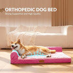 Patas Lague Orthopedic Large Dog Bed Pet Sofa Beds 42''X28''Pink | L Bolster Egg-Crate Foam Dog Couch For Large Sized Dogs, Waterproof Removable Washable Cover, Pet Mat with Nonskid Bottom