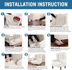 H.VERSAILTEX Wing Chair Slipcover Chair Covers for Wingback Chairs Wingback Chair Covers Slipcovers 1 Piece Stretch Sofa Cover Furniture Protector Soft Spandex Jacquard Checked Pattern, Ivory