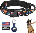 DAGANXI Tactical Dog Collar, Adjustable Military Training Nylon Dog Collar with Control Handle and Heavy Metal Buckle for Medium and Large Dogs, with Patches and Airtags Case (M, Colorful Triangle)
