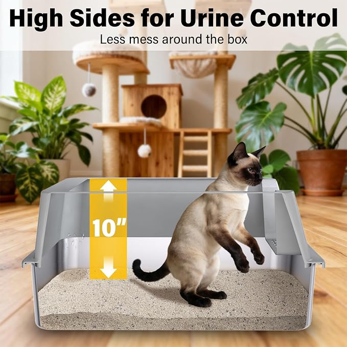 XL Stainless Steel Litter Box 2 Pack, Metal Cat Litter Box with Lid | Large to XLarge High Sided, Easy Clean, Non Stick & No Smell
