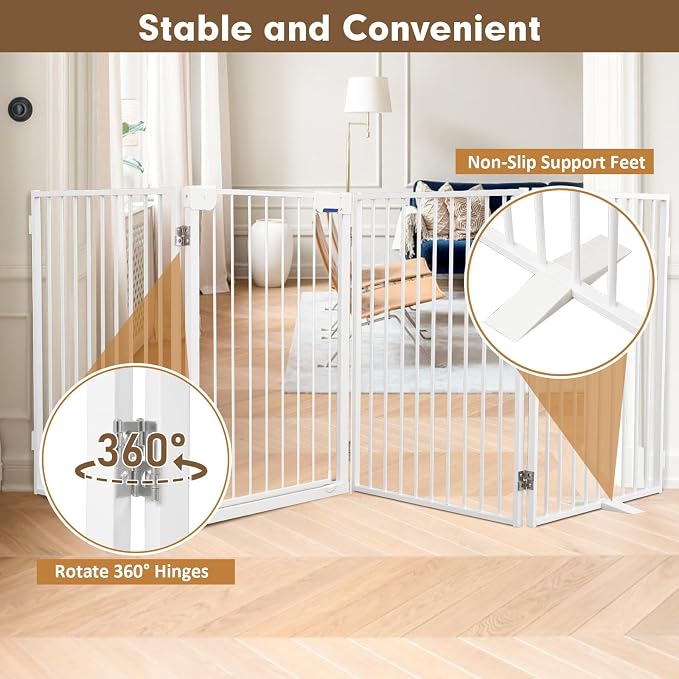 Metal Freestanding Dog Gates with Door,Extra Wide 24", 32" Height Foldable Dog Fence for Indoor & Outdoor, Heavy Duty Freestanding Pet Barrier for Stairs, Doorways, Halls, Kitchen,Yard,Christmas Tree