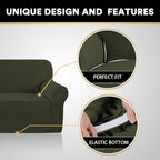 Stretch Chair Covers for Living Room, Washable Armchair Slipcovers, Fitted Chair Slip Cover Jacquard Small Checked Furniture Protector with Elastic Bottom(Armchair 31"-40",Olive)