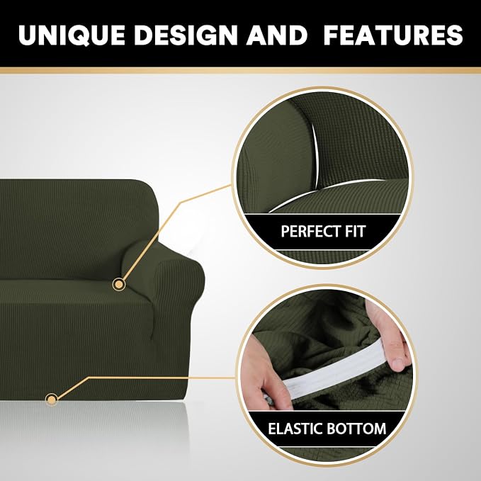 Stretch Sofa Slipcover 1 Piece Sofa Cover for 3 Cushion Couch Furniture Protector/Cover Couch with Elastic Bottom Soft and Durable Sofa Cover Pet Protector (XL Sofa, Olive)