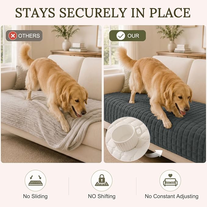 Smiry Velvet Couch Cover for Dogs, Non Slip Soft Sofa Protector for Pets | Washable Sofa Cover for Cats, Furniture Protector Against Pet Hair, Scratches, Fits Sectional Sofa(Dark Grey, 27.6"x27.6")