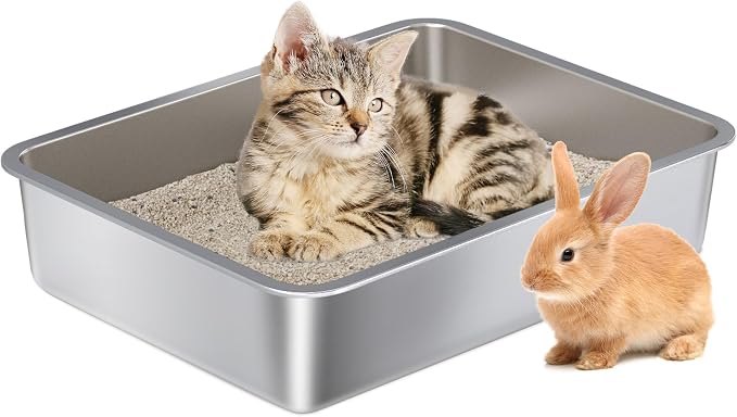 Stainless Steel Litter Box Kitten,Metal Cat Litter Box Low Entry,4" H | Cat Litter Pan Easy Clean-No Smell,indoor,Pet Toilet Supplies for Small Cats,Rabbit, Puppy,Kitty