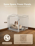 No Pawblems Full Metal Free Standing Dog Gate with Door, 30'' Tall | Foldable Freestanding Pet Gate for Indoor & Outdoor, Up to 104 Inch Extra Wide Dog Fence for Doorways, Stairs, Deck - White
