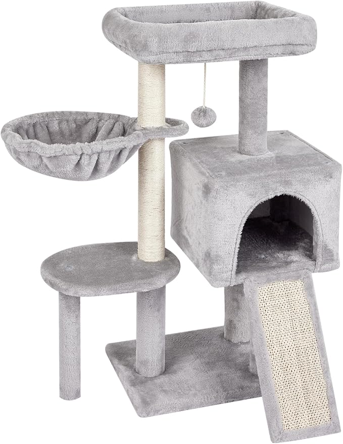 Cute Cat Tree Kitten Cat Tower Condo Furniture Scratching Posts Hammock G | FISH&NAP For Indoor with Jump Platform Activity Center Grey