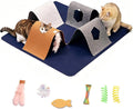 Cat Tunnel Mat for Indoor,4-Way Felt Cats Play Mat Cat Cave for Hide & Seek | Furphoria 39.4" Large Cat Tunnel with 6 Pcs Toys Set Interactive Cat Enrichment for Foldable Kitten Tunnel (Navy Blue)