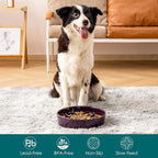 vancasso Ceramic Slow Feeder Dog Bowls, Puzzle Dog Food Bowls with Floral Maze, Anti -Slip Pet Food Dish for Large Breed, 3 Cups, Purple