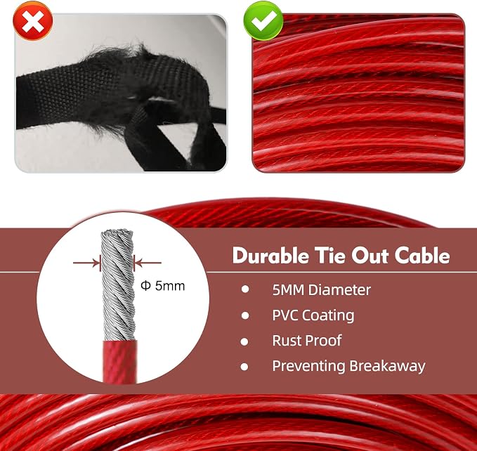 Dog Runner for Yard, Trolley System, 200FT+10FT, Red | Chew-resistant Cable, Shock Spring Softens Pulls, 360° Swivel Reduce Tangles