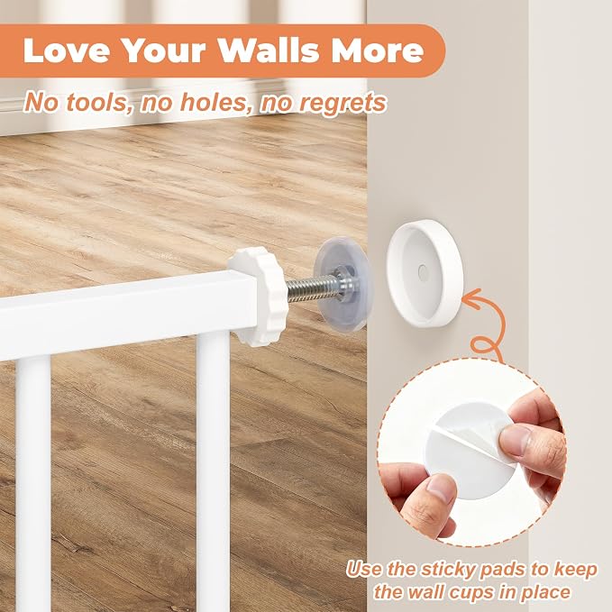 34" Tall Baby Gate No Drilling, Auto Close Dog Gate Indoor, White | for Doorways & Stairs, Pressure Mounted 29"-51" Extra Wide Pet Gate, Easy Walk Through Gate for Baby & Pet Stroller Friendly