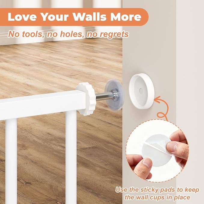 34" Tall Baby Gate No Drilling, Auto Close Dog Gate Indoor, White | for Doorways & Stairs, Pressure Mounted 29"-45" Wide Pet Gate, Easy Walk Through Stair Gate for Baby & Pet Stroller Friendly