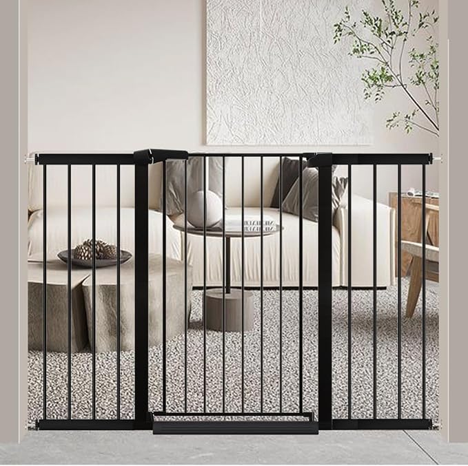 Fairy Baby 38" Extra Tall Baby Gate for Stairs Doorways, 48.9"-54.3" Adjustable Width Pet Dog Gate, Metal Pressure Mounted Auto Close Safety Child Gate for Kids Pets No Drilling, Black