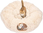 Avont Cat Tunnel Bed, Washable Cushion, Large 3-in-1 Play Tube for Cats | Play, Rest & Snuggle | Spacious for Big Cats | Durable Toggle Design | Removable Washable Cushion | Beige