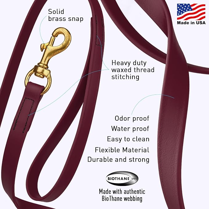 Viper Biothane K9 Working Dog Leash Waterproof Lead for Tracking Training Schutzhund Odor-Proof Long Line with Solid Brass Snap for Puppy Medium and Large Dogs, 15ft Merlot Burgundy