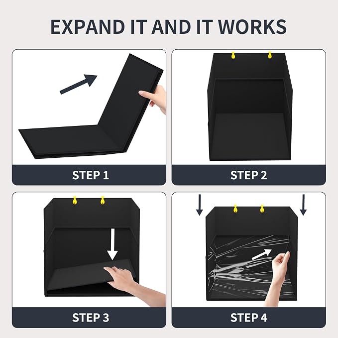 Aokeyee Black Waterproof Cat Litter Box Enclosure Splash Guard | 27.16x21.65x16.53, Removable PVC Mat with 2 Hooks, Foldable Anti-Leakage Dust Control