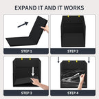 Aokeyee Black Waterproof Cat Litter Box Enclosure Splash Guard | 27.16x21.65x16.53, Removable PVC Mat with 2 Hooks, Foldable Anti-Leakage Dust Control