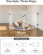 No Pawblems Full Metal Free Standing Dog Gate with Door, 30'' Tall | Foldable Freestanding Pet Gate for Indoor & Outdoor, Up to 78 Inch Extra Wide Dog Fence for Doorways, Stairs, Deck - White