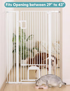 No Pawblems 55" Extra Tall Pet Gate with Cat Door, 29"-43" Dog Gate Indoor | NO Drilling Pressure Mounted for Doorways/Hallways, 1.37" Bar Spacing Keeps Pets Separated, One-handed Operation, White